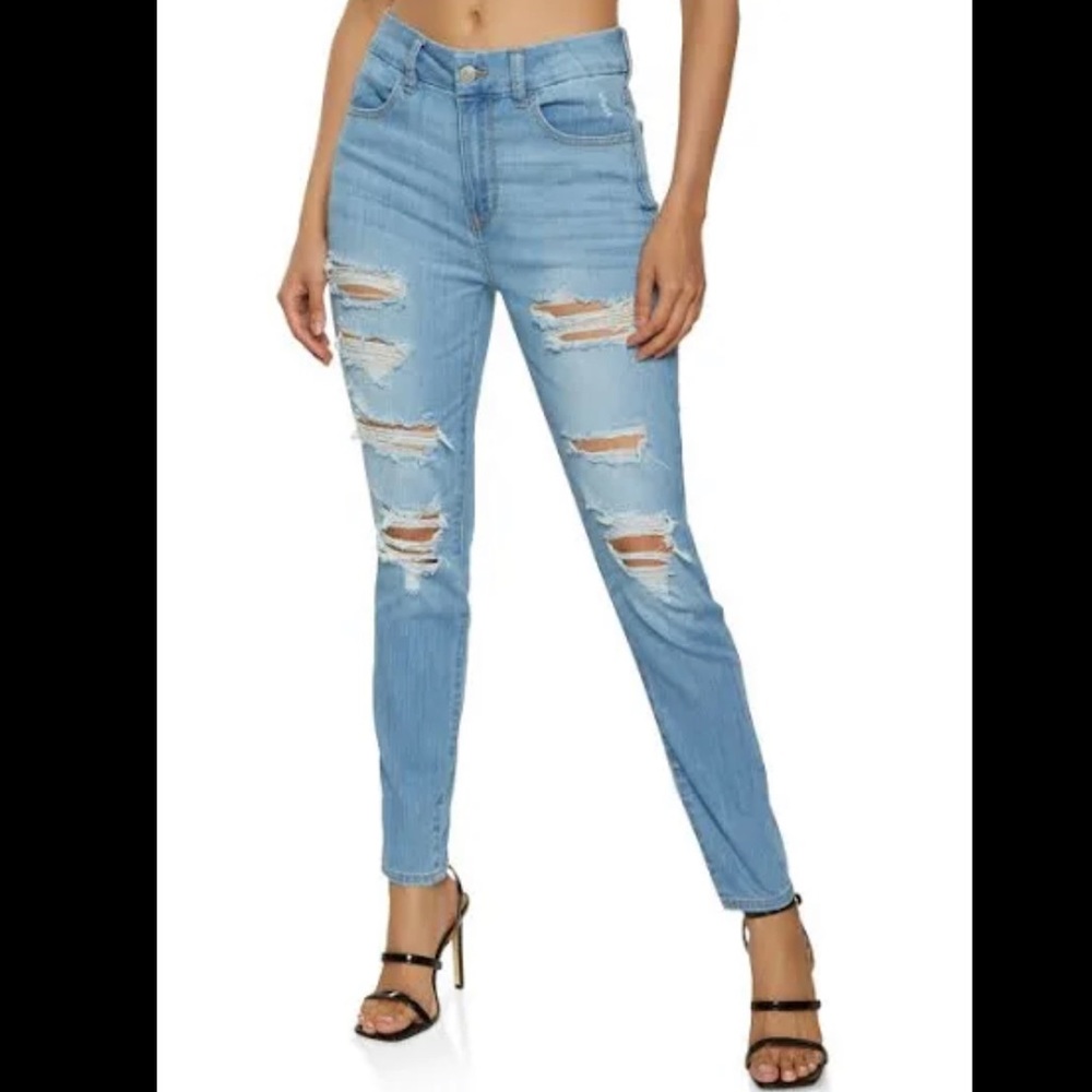 Mid Rise Skinny Ripped Jeans